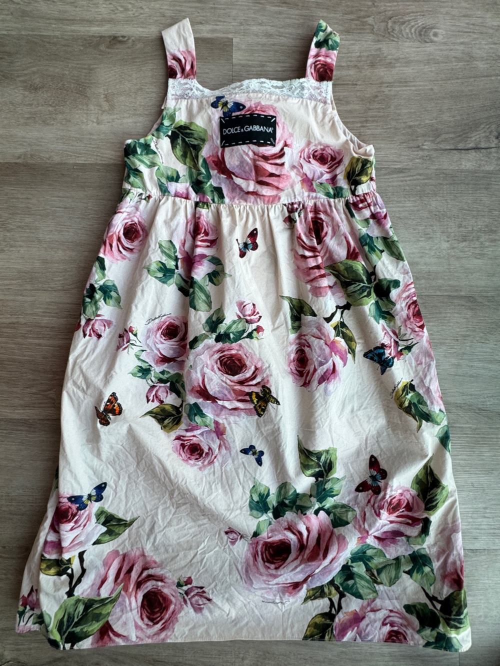 Dolce & Gabbana Girls' Pink Rose Butterly Print Cotton Sundress Sz 11/12